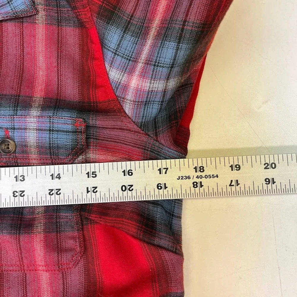 Eddie‎ Bauer Red Blue Plaid Flannel Button Down Shirt Womens Long Sleeve Pockets